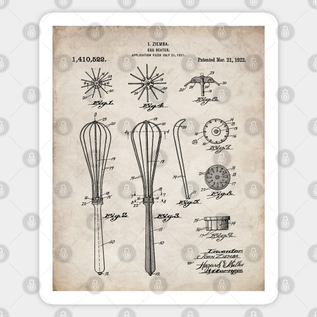 Whisk Patent - Baking Art - Antique Sticker by patentpress